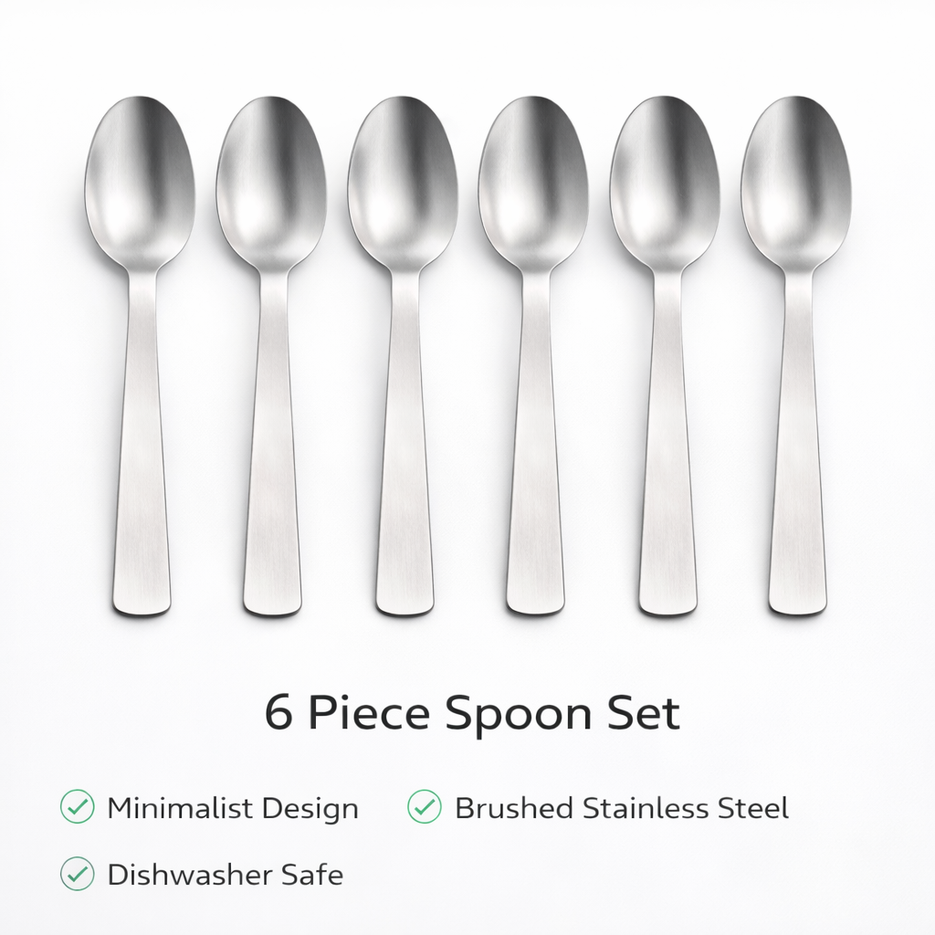 🥄𝑵𝒐𝒓𝒅𝒊𝒄 𝑴𝒊𝒏𝒊𝒎𝒂𝒍𝒊𝒔𝒕 𝑺𝒕𝒂𝒊𝒏𝒍𝒆𝒔𝒔 𝑺𝒕𝒆𝒆𝒍 𝑺𝒑𝒐𝒐𝒏 𝑺𝒆𝒕 – 6 𝑷𝒊𝒆𝒄𝒆 𝑭𝒍𝒂𝒕 𝑯𝒂𝒏𝒅𝒍𝒆 𝑫𝒊𝒏𝒏𝒆𝒓 𝑻𝒂𝒃𝒍𝒆𝒔𝒑𝒐𝒐𝒏𝒔